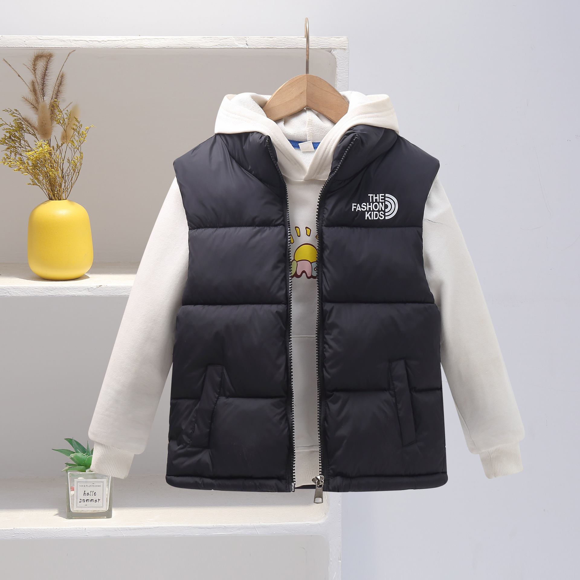 2025 chaleco de algodón de pluma para niños, hombres y mujeres, niños de edad media y edad media, cuello de pie empalmado, ropa infantil, hombro de invierno puede ser grueso y cálido