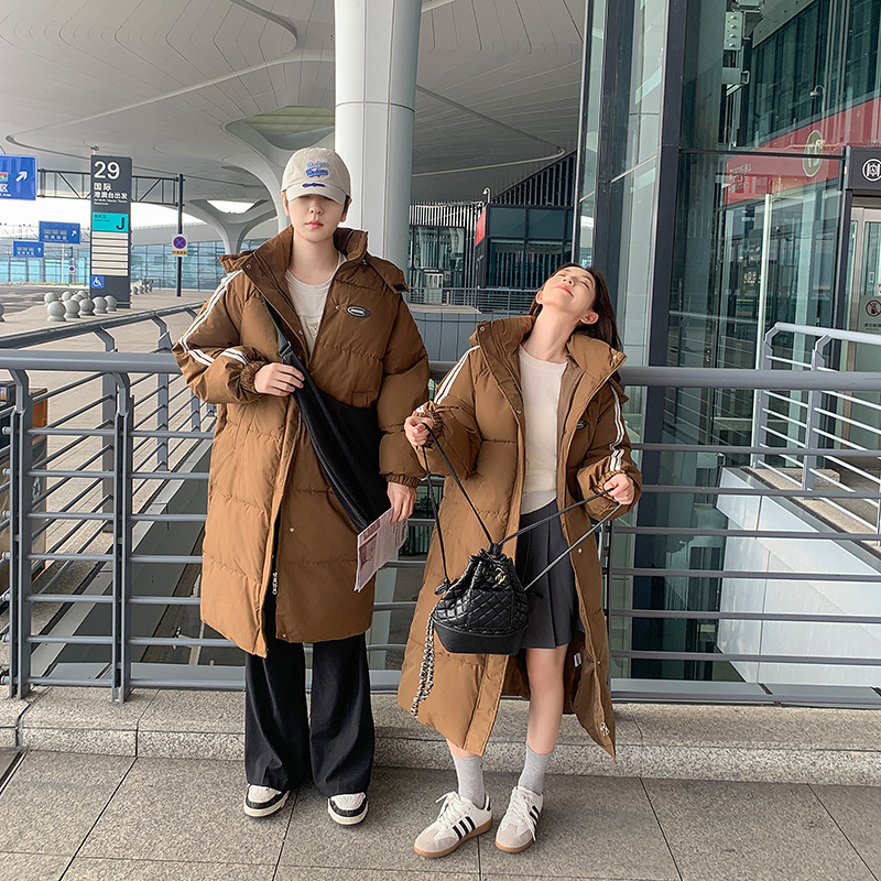 2024 hombres y mujeres chaqueta de algodón de pluma mujer larga encapuchada chaqueta de algodón coreana chaqueta de algodón suelta chaqueta de pan chaqueta de estudiantes moda image 3