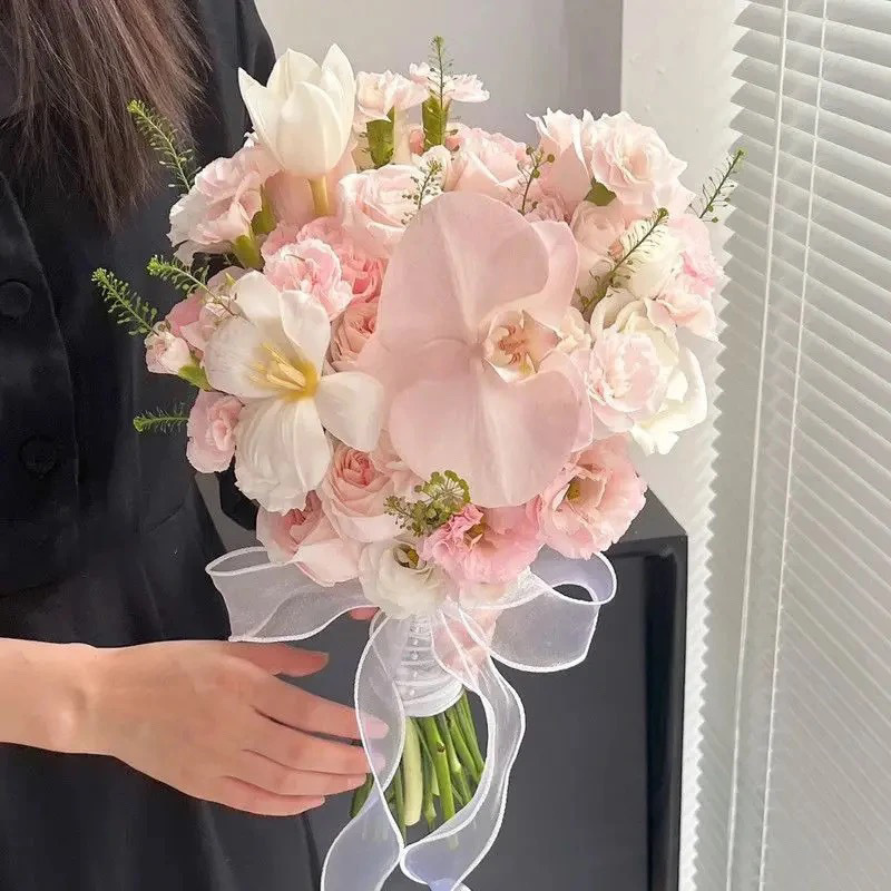 结婚粉色婚礼手捧花新娘手捧结婚出片郁金香领证仿真花拍照道具|undefined