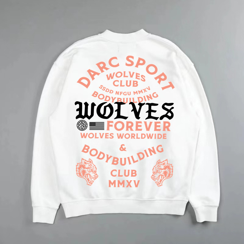 Darc Wolf Head Winter Velvet Round Neck Sweatshirt Outdoor Fitness Couple Running Casual Trendy Brand Letter Printing