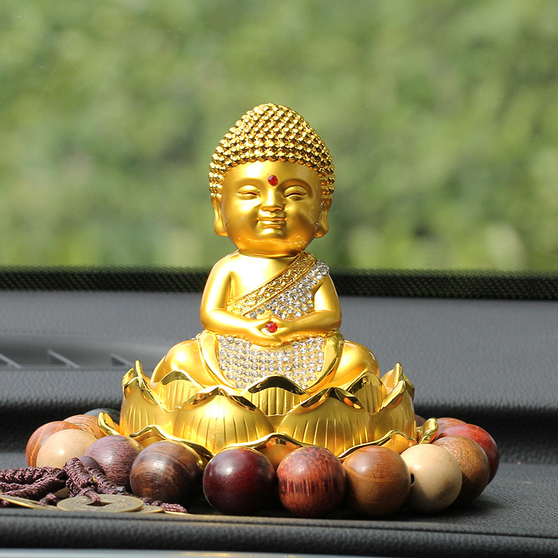 新款汽车摆件镶钻如来送礼品摆件合金小沙弥佛香水座批发一件代发
