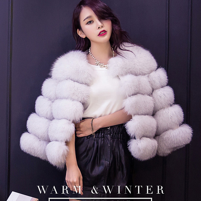 Haining faux fur cross-border autumn and winter new women's coat, fox fur patchwork, spot goods, factory wholesale, source of origin.