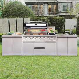 不锈钢烧烤台户外别墅庭院嵌入式烧烤炉美式户外厨房燃气无烟木炭