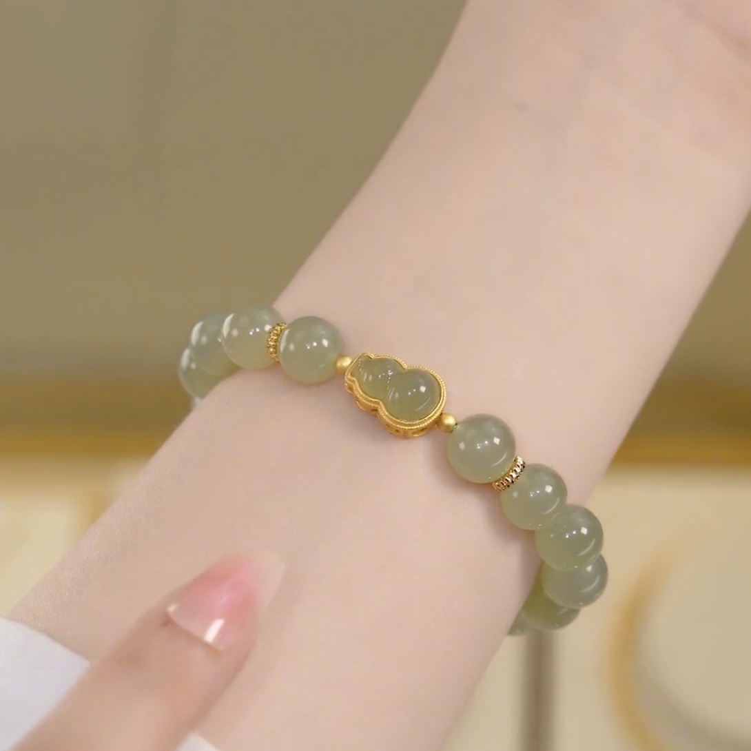 福祿仿和田玉手鍊女ins小眾設計新款復古玉葫蘆手串禮物直播貨源