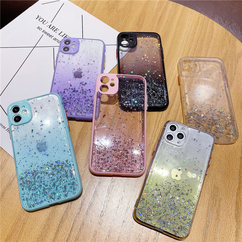Suitable for Apple 13Pro Gradient Glue Colorful Mobile Phone Case Ring Fine Hole All-Inclusive Punched Pull Ring Anti-Slip Colorfulful
