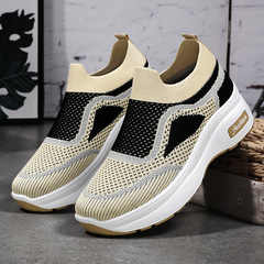 Mesh shoes thick-soled casual style women's shoes manufacturer wholesale drop-shipping height-increasing shoes spring new style fly-knit breathable mother's shoes