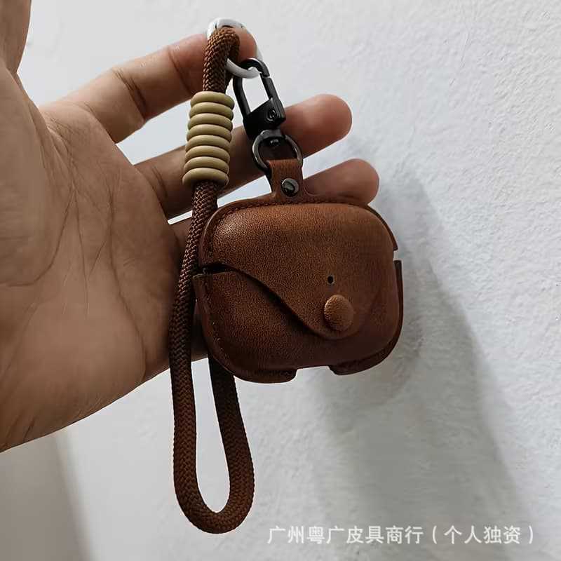 Cross-Border Amazon Retro Crazy Horse Leather Earphone Protective Case with Lanyard Anti-Drop Wireless Bluetooth Earphone Storage Bag