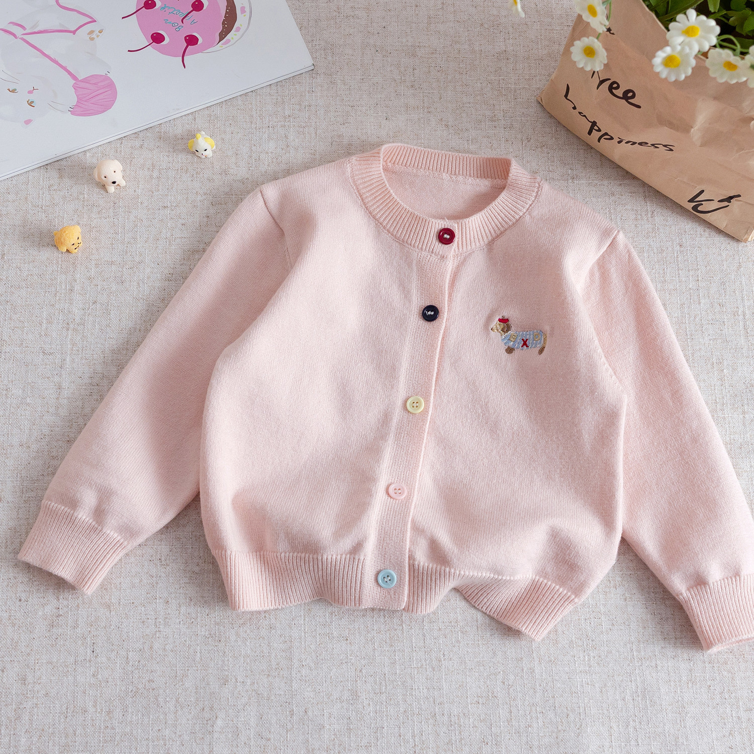 Spring cute cartoon cardigan with a round collar, sweater, jacket, with embroidery, Korean style 4