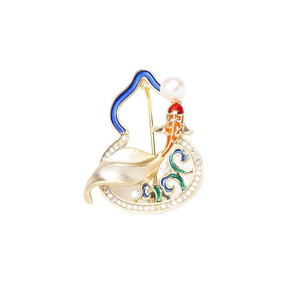 Spilla cinese koi zucca in oro con perla d acqua dolce_voghion.com