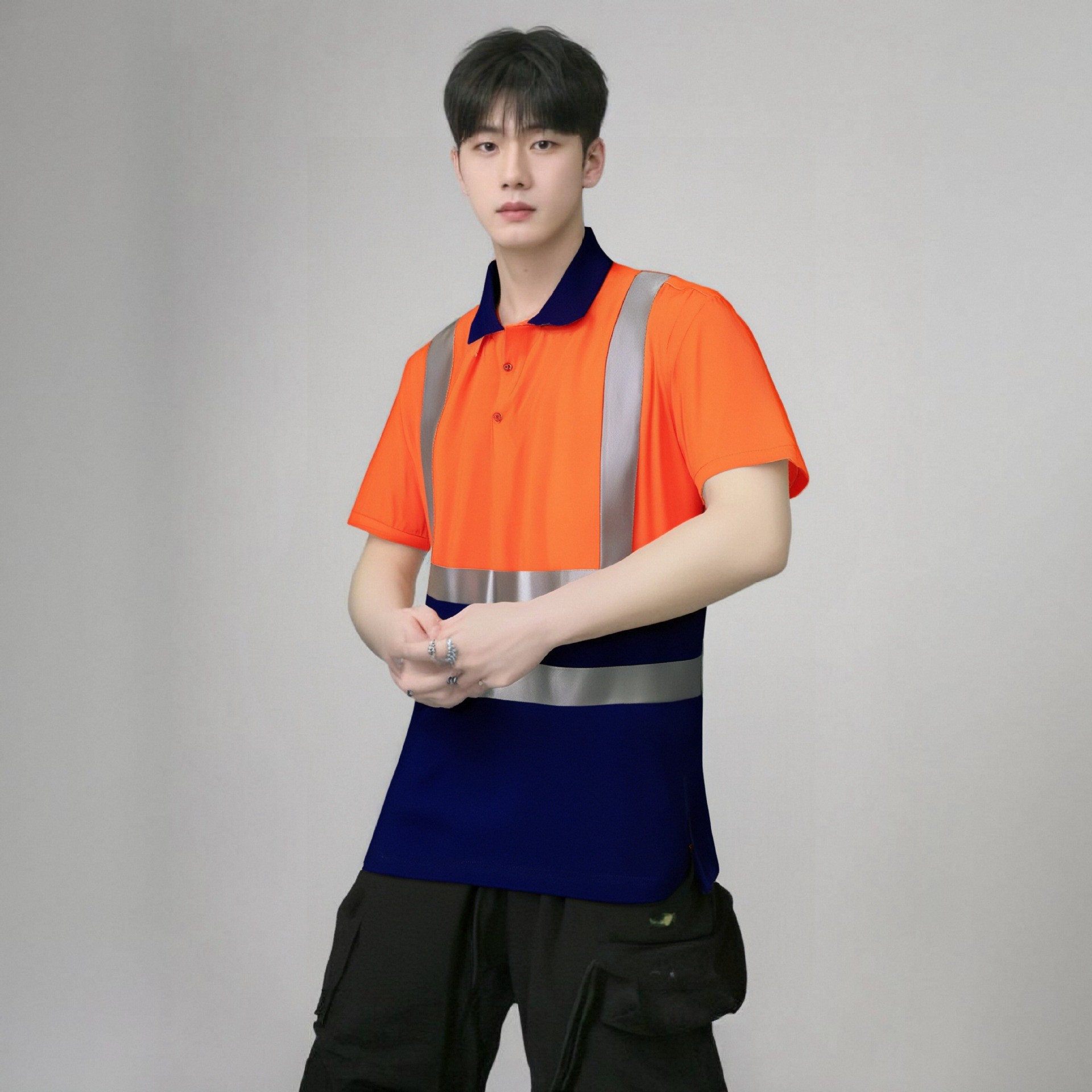 Customized Polo Shirts with Reflective Strips, Bird-Eye Fabric, Loose Fit, Unisex, Advertising Shirts, Workwear