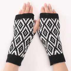 G109 Striped Diamond Short Gloves Autumn/Winter New Knitted Wool Warm Sleeve Covers Fashion Women Fingerless Arm Sleeves