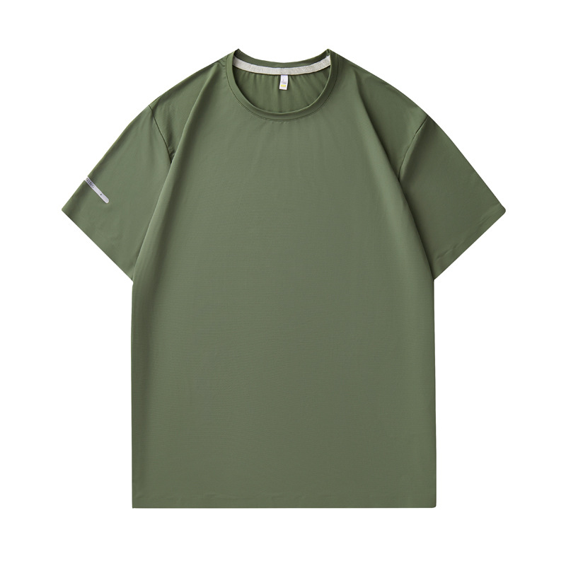 Camiseta de nylon sin marcas de alta gama de secado rápido de cuello redondo ropa de trabajo fresca impresa personalizada ropa de manga corta para hombres de verano