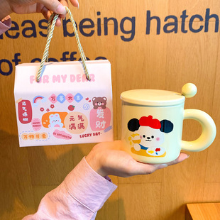 Ceramic Cup with Lid and Spoon Cute Mug Girl's Household High-value Water Cup Practical Hand Small Gift