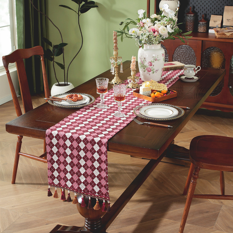 New Cross-border American Retro Tassel , Geometric Jacquard Fabric For Coffee Table And TV Cabinet, Ins-style Bed_voghion.com