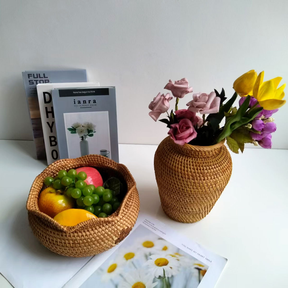 Caja de almacenamiento de mesa de té de caña de caña