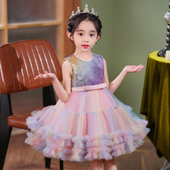 Girls dress vest princess dress sequin dress short skirt cake skirt mesh tutu skirt Children's Day