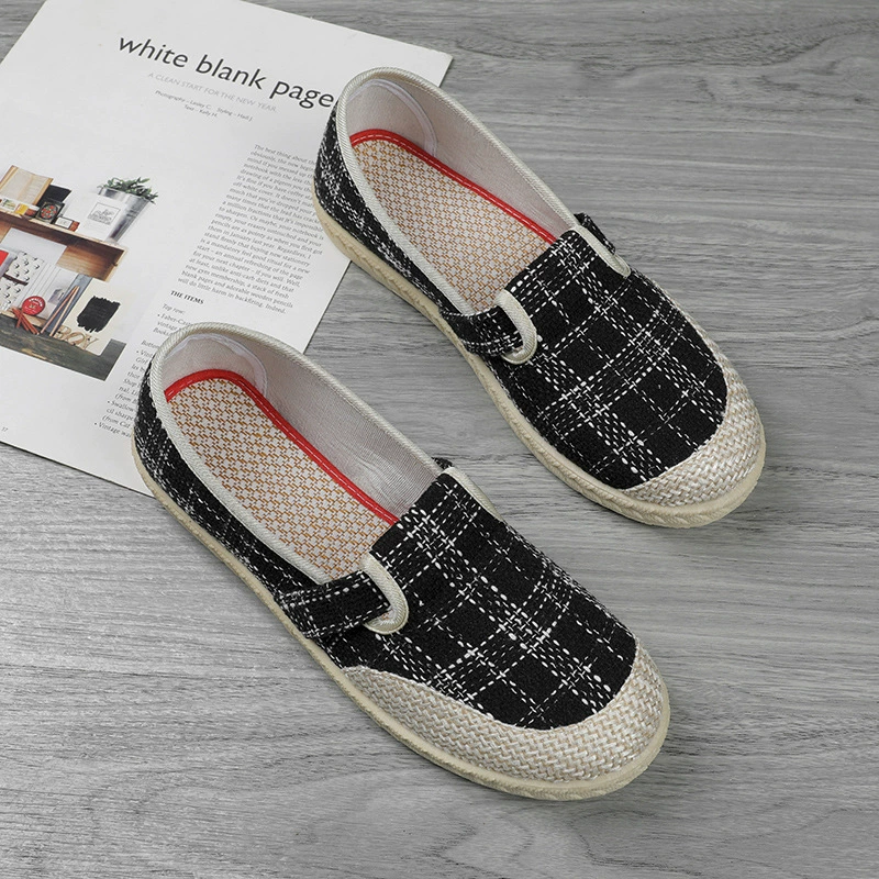 Женская парусиновая обувь без шнуровки со средней горловиной на плоской подошве, повседневная обувь из льняной ткани в этническом стиле, весенне-летняя Студенческая модная обувь