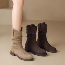 堆堆靴女2025新款春秋美拉德西部牛仔短靴夏季单靴中筒靴马丁靴子
