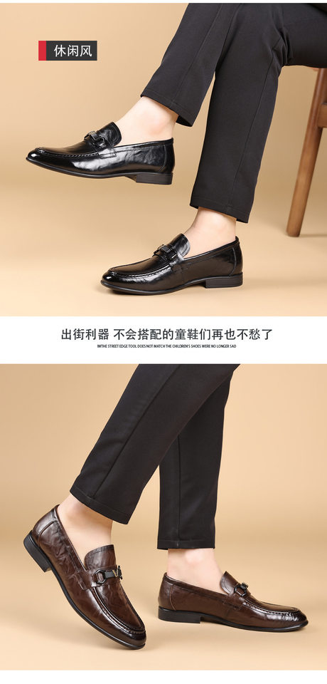 Giày lười nam da bò lớp đầu mềm đế mềm thoáng khí gót thấp — Màu nâu đậm, Màu đen chi tiết 14