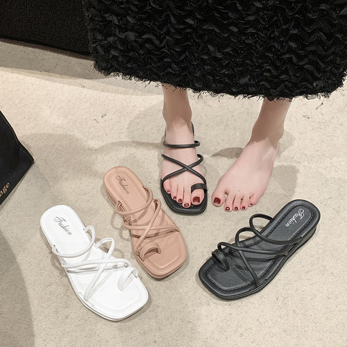 2024 new Korean style casual women's comfortable wedge sandals for outer wear slip-ons single shoes thick-soled sandals wholesale