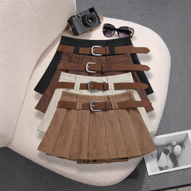 Versatile Corduroy Pleated Skirt College Style Korean Version High Waist Slimming Anti-Exposure A-Line Umbrella Skirt Wholesale 9828 Versatile Corduroy Pleated Skirt College Style Korean Version High Waist Slimming Anti-Exposure A-Line Umbrella Skirt Wholesale 9828