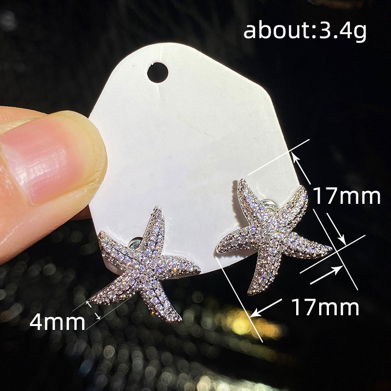 7g Weight Copper Ear Needle Material 1 Pair Marine Style Simple Style Starfish Inlay Copper Ear Studs