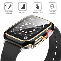 適用於蘋果456代手錶保護殼iwatch se PC雙色電鍍+鋼化膜一體表殼