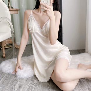 Summer Ice Silk Pure Desire Style Home Wear High-End Jacquard Girl Nightdress Silk New Model