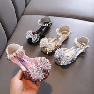 2025 Summer Girls Butterfly Diamond Girls Princess Baby Small, Medium and Large Children's Sandals Single Shoes Dance Performance Shoes