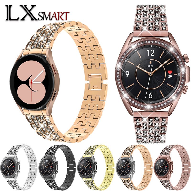 For Samsung Galaxy Watch4/5 Diamond Strap 20/22mm Five Beads Full Diamond Metal Stainless Steel Band