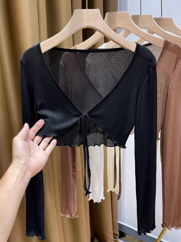 女性用メッシュベストトップス、夏用薄手、スカート、サスペンダー、ショール、長袖ショートカーディガン、空調シャツ|undefined