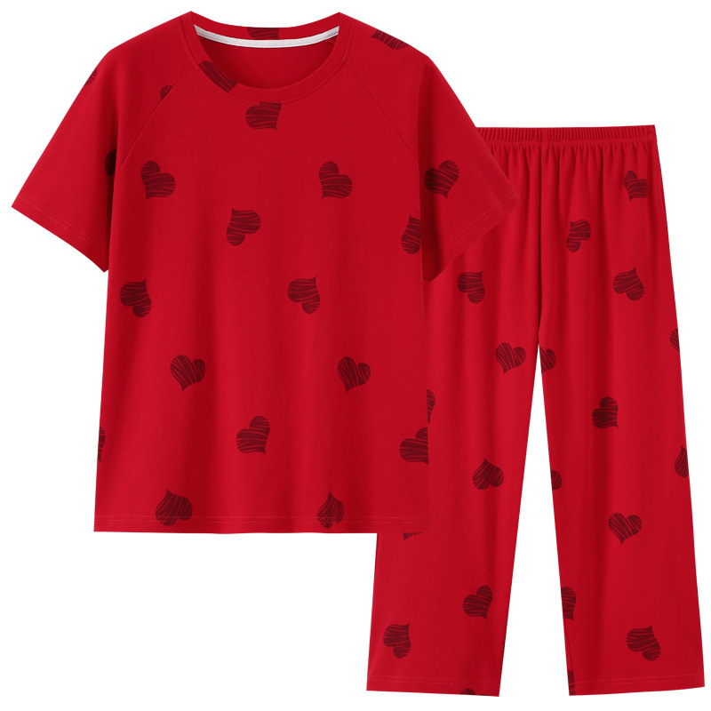 2025 년이 삶의 뱀의 해 잠옷 여성의 붉은 여름 면화 사랑 짧은 소매 플러스 사이즈 통통녀 홈 의류 도매