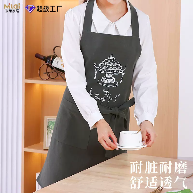 跨境棉质围裙防油工作服餐饮定制logo印字耐脏耐磨透气口袋围裙新