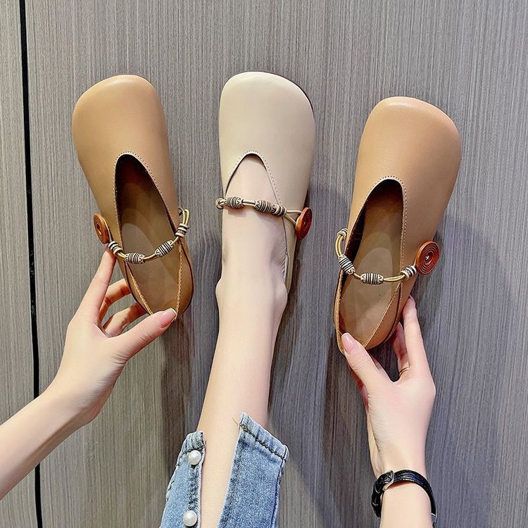 Soft Leather Comfortable Mary Jane Shoes For Women, 2024 Spring/summer New Style, Gentle Evening Breeze, Flat-soled_voghion.com