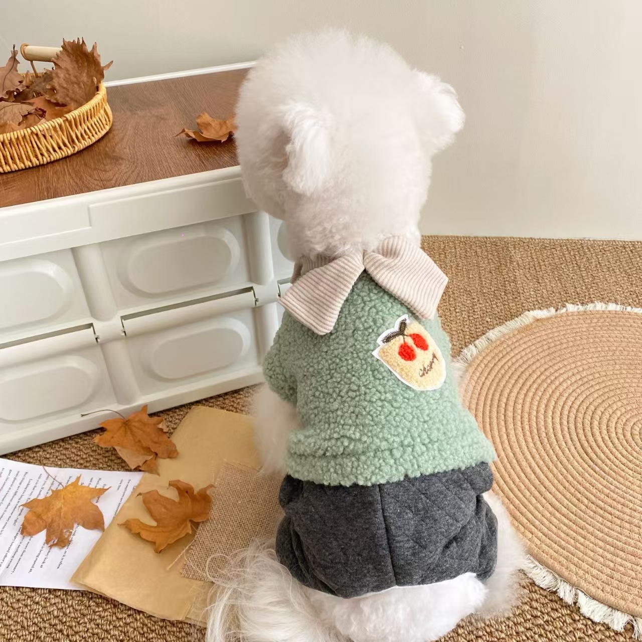 녹색 체리 코튼 코트