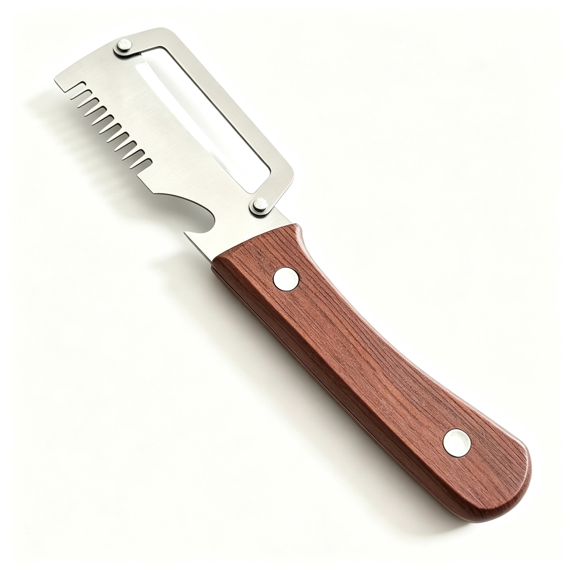 Cuchillo de pelado multifuncional (19cm + mango de madera imitación) calidad alemana 3 en 1
