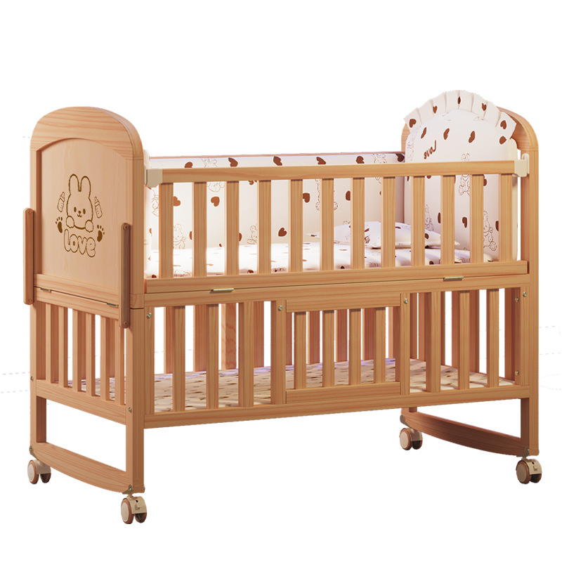 Cama de madera sólida puede ser extraíble empalmado cama grande sin laca cama de cuna recién nacido fábrica directa para un alcalde