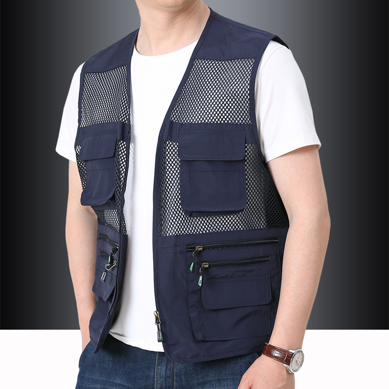 Work Vest Men's Multi-Flap Pocket Pants Custom Vest Thin Mesh Vest Fishing Photographer Mountaineering Vest Jacket