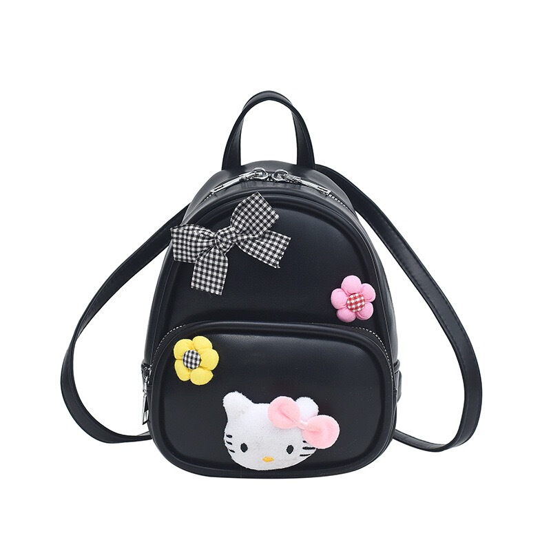 卡通kitty猫双肩包女纯色PU小清新甜美学院风少女高级感学生背包|undefined