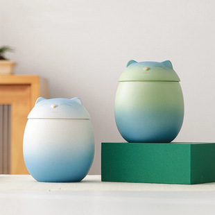 Lucky Cat ceramic gradient Kitten Tea pot handmade ceramic sealed pot wake up tea pot household moisture-proof small tea warehouse