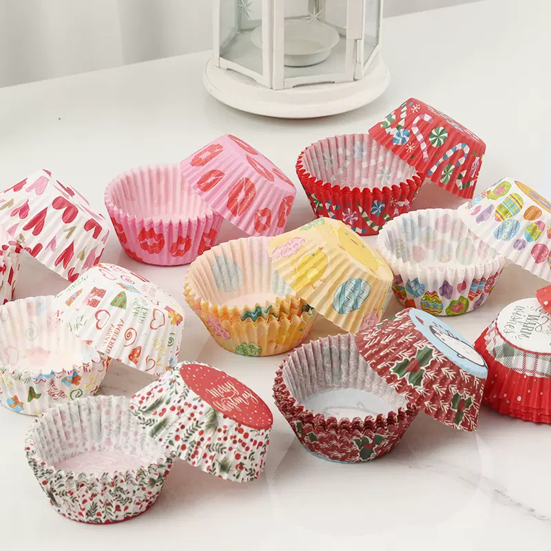 跨境热卖厂家防油高温蛋糕杯纸托情人节蛋糕纸托PVC桶包装蛋糕纸