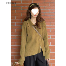 春季2025年新款拉链开衫翻领外穿针织衫上衣秋秋大码女装毛衣外套