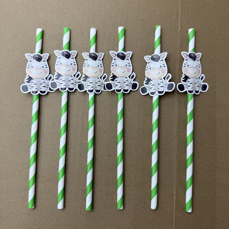 Spot transfronterizo tarjeta de papel cebra paja desechable degradable fiesta paja decoración cóctel paja bebida