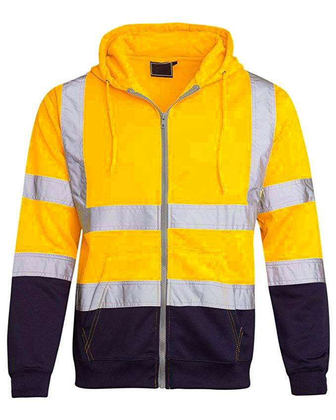 Men's Clothing reflective strip plus velvet sweatshirt outdoor sanitation work clothes zipper hooded color matching sweatshirt jacket_voghion.com