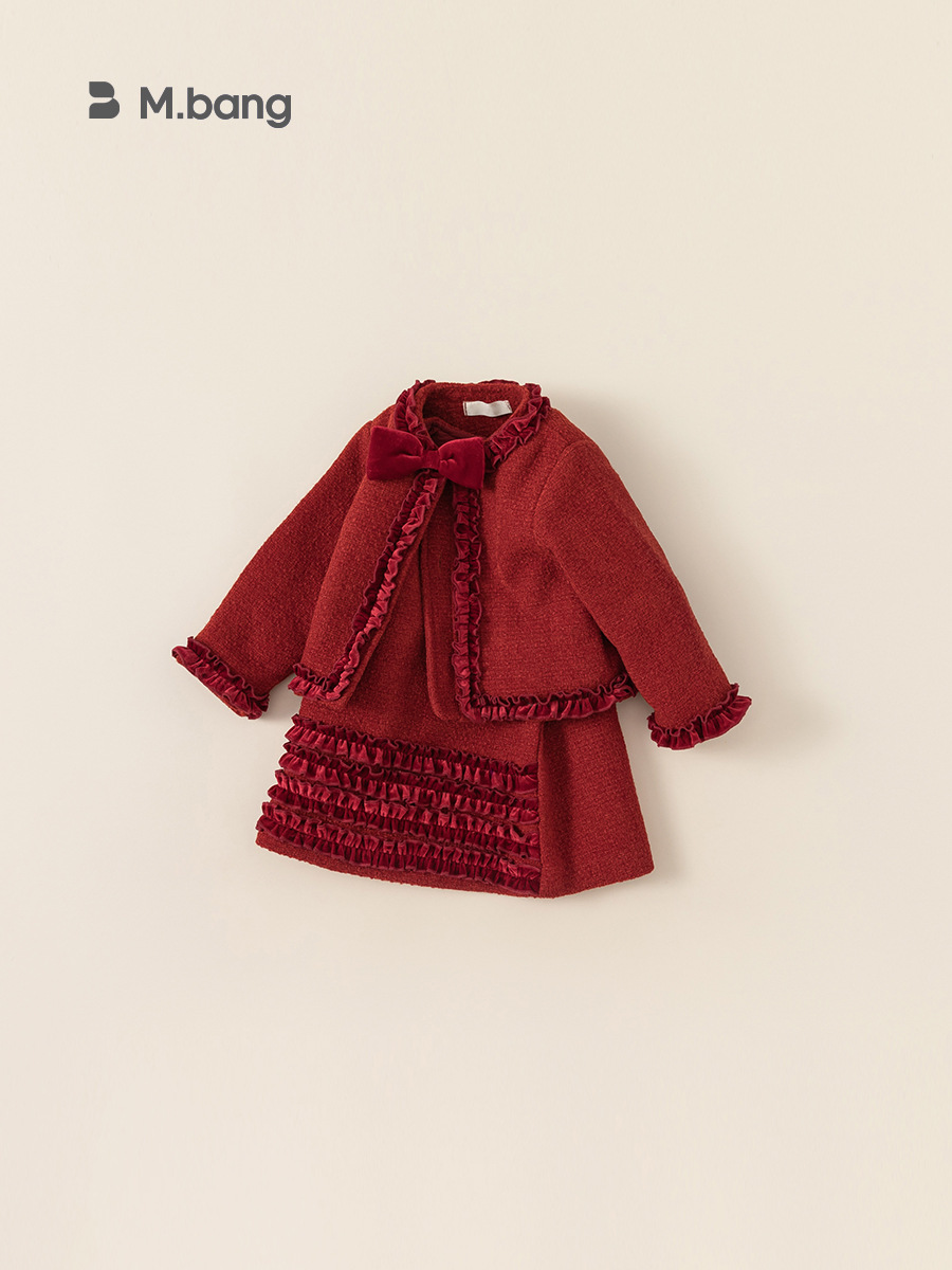 Ropa infantil Youbao, conjunto de dos piezas estilo Chanel para niñas, traje rojo para el Año Nuevo, vestido de cumpleaños, ropa de princesa