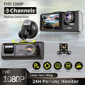Üç kameralı HD gecə görüntülü videoqeydçi, telefon bağlantısı, ön, salon, arxa qeyd