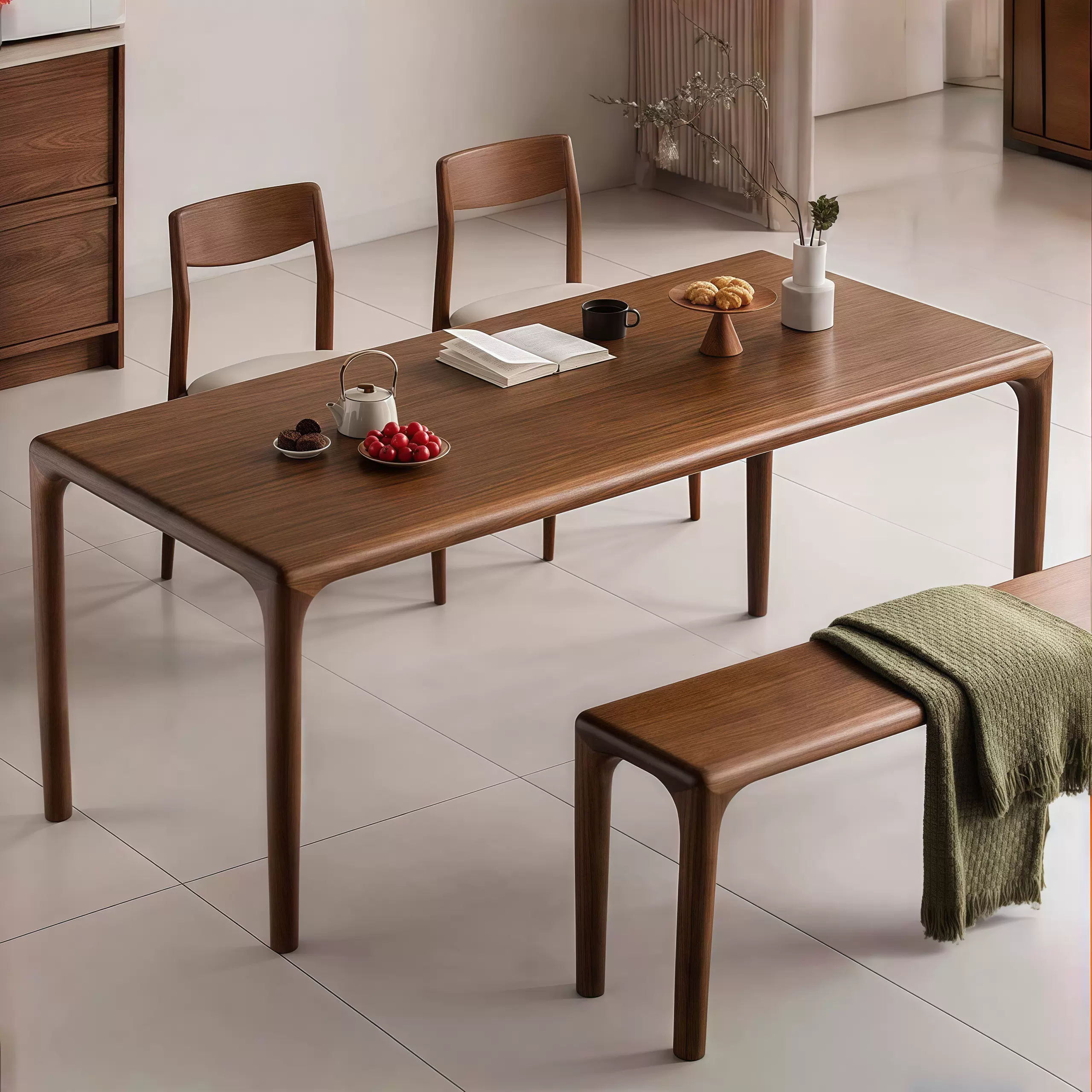 北美胡桃木家用原木实木餐桌饭桌北欧长方形简约现代组合书桌茶桌