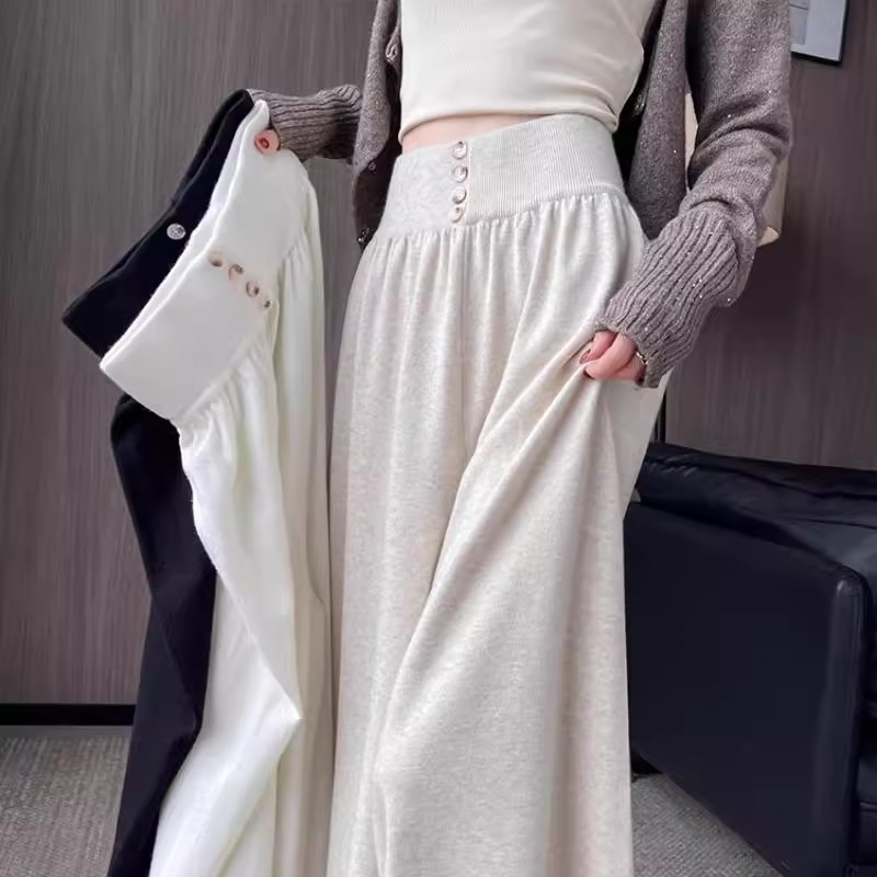 慵懒风糯米针织阔腿裤女秋冬新款高腰窄版休闲垂感大裤脚拖地裤裙
