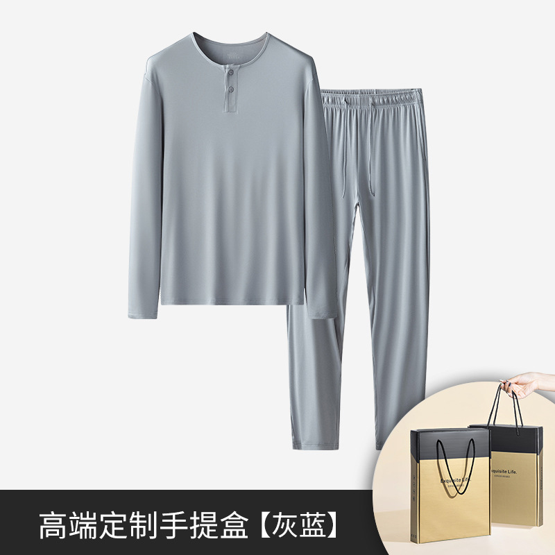 60 pijamas finos de primavera y verano modales de doble cara para hombres, pantalones de manga larga, ropa de casa en stock