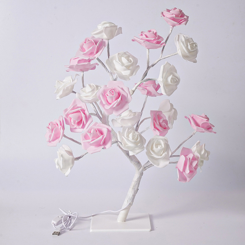 Transfronterizo nuevo artificial Rose Tree forma de luz LED luz de la noche caja de batería USB decoración interior atmósfera luz de color